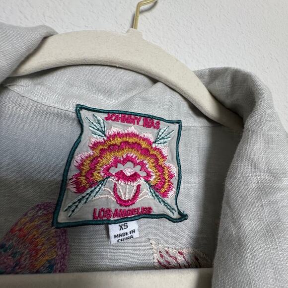 Johnny Was Linen Embroidered Shirt  XS Boho Western Cottagecore CoastalCowgirl - Picture 8 of 8